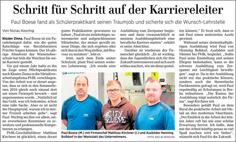 Artikel der Märkischen Allgemeinen vom 11. August 2017